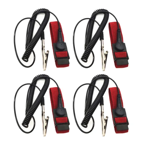 Vista 6 de Correa de muñeca antiestática con cable de conexión a tierra ESD Pulsera antiestática ajustable cuerda en espiral pulsera anti choque (1)