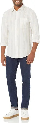 Vista 5 de Tienda Essentials Camisa de algodón de lino de manga larga ajustada para hombre