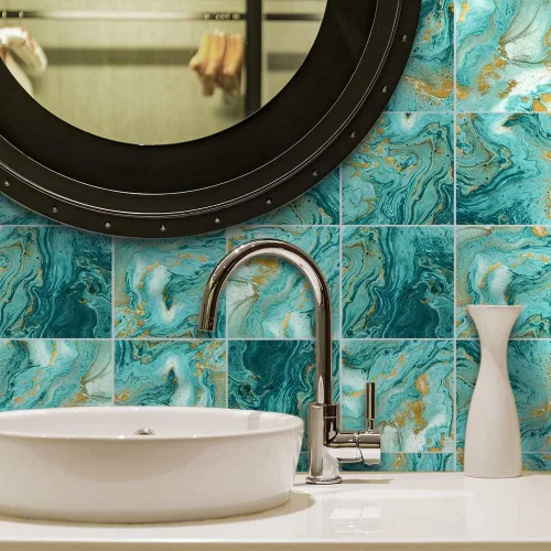Vista 17 de Alwayspon 10 calcomanías de transferencia de azulejos de vinilo con efecto mármol, 6 x 6 pulgadas, calcomanías autoadhesivas para decoración de baño