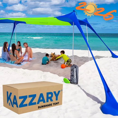 Vista 9 de Tienda de campaña de playa UPF50+ con bolsas de arena, 4 postes de estabilidad, clavijas de tierra, pala de arena de disco volador, refugio ligero