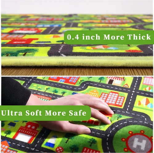 Vista 2 de FairOnly Alfombra infantil de 3 x 5 pies para niños, alfombra de juego para la vida de la ciudad, alfombra educativa para el automóvil, alfombra