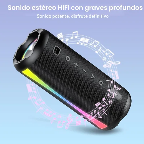 Vista 7 de Altavoz Bluetooth portátil, altavoz inalámbrico 2026 con sonido estéreo HD Negro claro