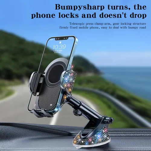 Vista 4 de Soporte brillante para teléfono celular para mujeres [potente succión] [estabilidad de grado de carreras de rallyes] Soporte brillante para teléfono