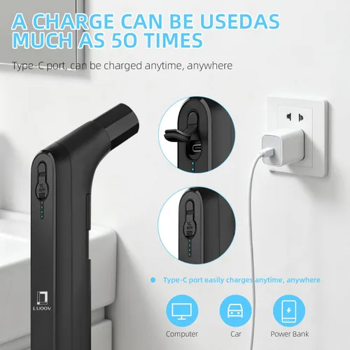 Vista 3 de Bidé portátil para viajes con modos de presión de agua suave y fuerte, bidé de viaje recargable USB-C, tanque de agua grande de 2.3 L para uso Negro