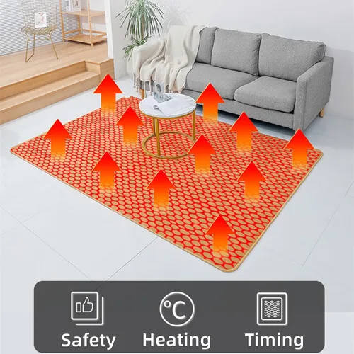 Vista 2 de Alfombra calefactable para piso, alfombra eléctrica con calefacción, calentador de suelo con termostato ajustable de 60 niveles, temporizador de 12