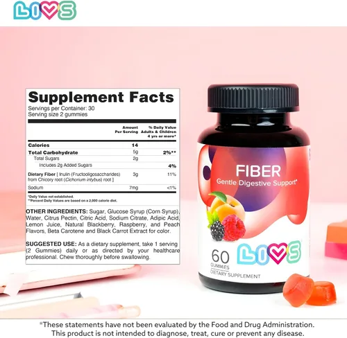 Vista 5 de LIVS Gomitas de fibra para adultos – Promueve el apoyo digestivo y la regularidad Salud intestinal y digestión suave Prebiótico a base