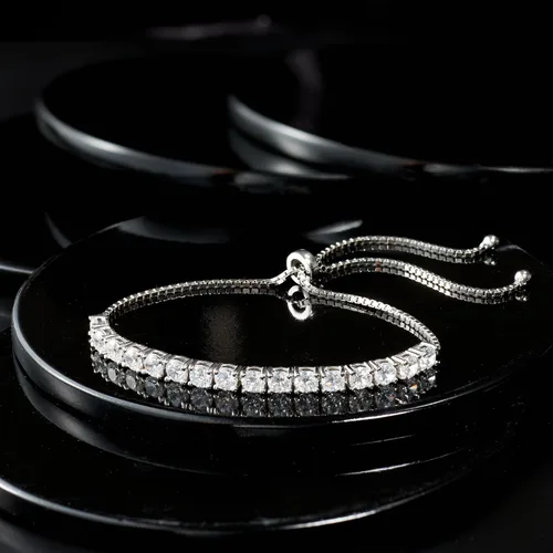 Vista 5 de Ross-Simons Pulsera Bolo de 400 quilates en plata de ley Circonita cúbica circonita