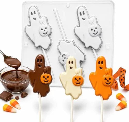 Vista 2 de Fantasma con calabaza Lollipop Chocolate Candy Mold Halloween 911