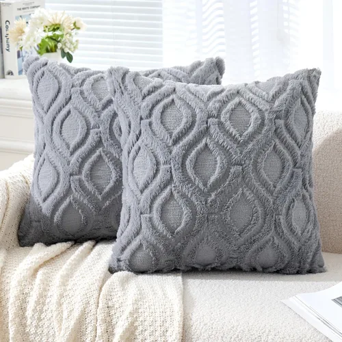 Vista 47 de MIULEE - Juego de 2 fundas de almohada de lana sintética suave y afelpada, fundas decorativas de estilo bohemio para sofá, sala de estar, cama, 16 x