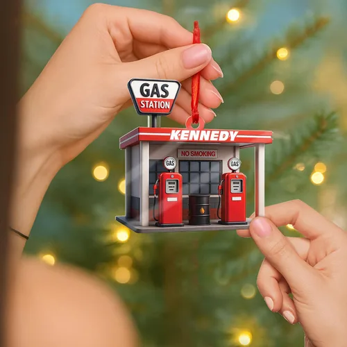 Vista 6 de Adorno de Navidad personalizado con bomba de gas, decoración retro personalizada para árbol de vacaciones, recuerdo único para trabajadores