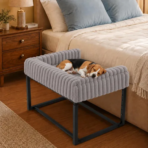 Vista 8 de Cama ajustable para perros grandes, cama elevada para perros con marco de metal, colchón de espuma viscoelástica y funda de pana lavable, cama