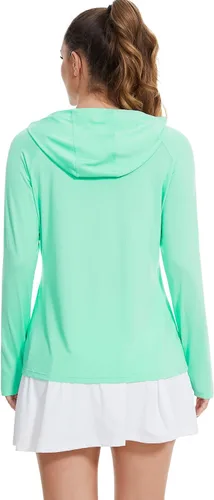 Vista 3 de Camisetas con capucha para mujer, con protección solar, ligeras, para pesca