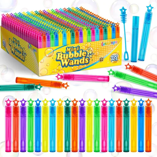 Vista 8 de Letapapa Varita de burbujas, 200 mini varitas de burbujas a granel en 10 colores, recuerdos de fiesta de burbujas para niños, juguetes de verano