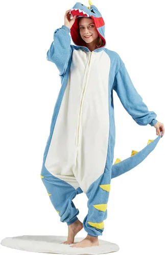 Vista 5 de DELEY Women Men Halloween Onesie Adult Pajamas Animal Cosplay Costume Homewear Sleepwear Jumpsuit,Tyrannosaurus
