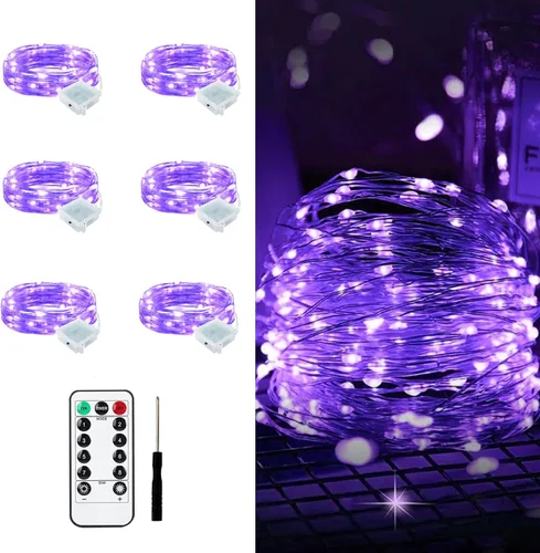 Vista 54 de Aogist Paquete de 24 luces de hadas, 3 modos, 2,1 metros, 20 luces LED, impermeables, cable plateado, funcionan con pilas, mini luces de alambre