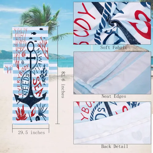 Vista 3 de Todo el Mundo Necesita Vitamina del Mar Funda para Silla de Playa con Bolsillos Laterales, Toalla Gruesa y de Secado Rápido para Tumbona, Piscina