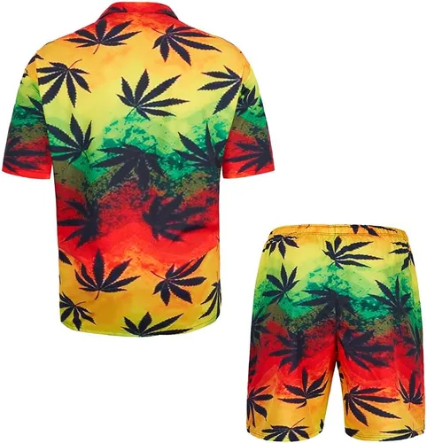 Vista 2 de Camisa hawaiana de 2 piezas para hombre, camisa de manga corta con botones