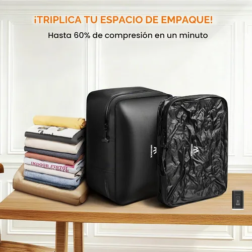 Vista 2 de Bolsas de viaje al vacío Megaback para equipaje con bomba, bolsas de sellado al vacío reutilizables para ropa, impermeables IP68, diseño de apertura