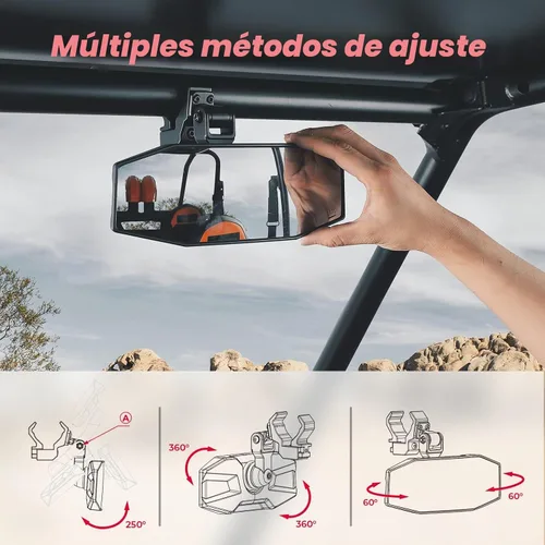 Vista 3 de KEMIMOTO Espejo Central UTV, Abrazadera de Aluminio Ajustable Espejo Retrovisor UTV se Ajusta a Jaula Antivuelco de 1.5"-2" y Compatible con Polaris