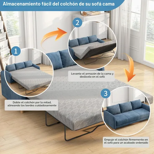 Vista 5 de Colchón de 4 pulgadas para sofá cama, colchón de espuma viscoelástica de gel de tamaño matrimonial para sofá, sofá extraíble, cama de invitados gris