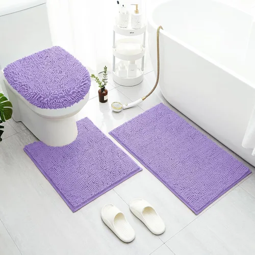 Vista 13 de BYSURE Juego de 3 alfombras de baño color azul aguamarina, antideslizantes, extra absorbentes, de felpilla, suaves, lavables Azul-aqua azul