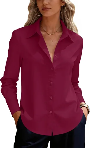 Vista 20 de siliteelon Camisas de vestir con botones para mujer, camisas de vestir de manga larga para mujer, camisas de trabajo de algodón de ajuste regular