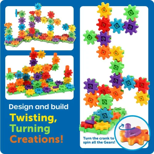 Vista 5 de Learning Resources Gears! Gears! Gears! Juego de juguetes de súper construcción, juguetes STEM, juguetes de construcción, engranajes para niños, 150