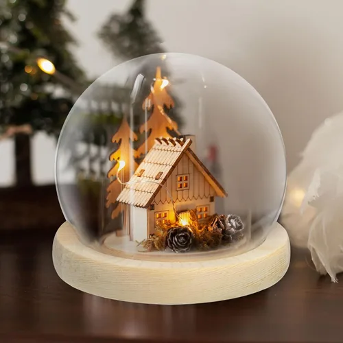 Vista 6 de PATIKIL Cúpula de cristal transparente Cloche de 4 pulgadas, vitrina de cristal con forma de globo, centro de mesa con base de madera natural