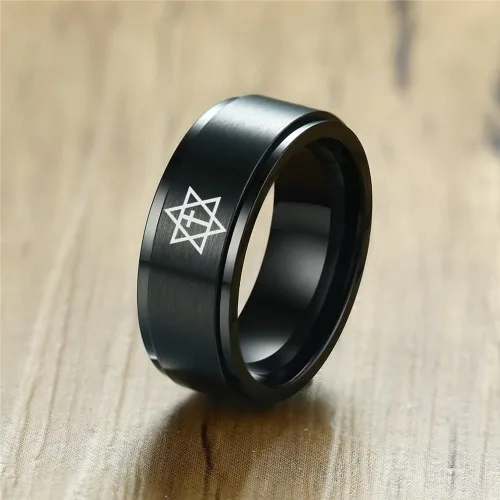 Vista 3 de Anillo giratorio de acero inoxidable con estrella de David Magen David para hombre y mujer, diseño de estrella de David, tamaño 7-12
