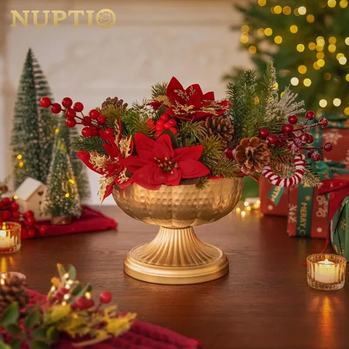Vista 8 de NUPTIO Jarrones dorados para centros de mesa de boda: Jarrones de compota de latón martillado para arreglos de flores pequeñas - Tazón de pedestal
