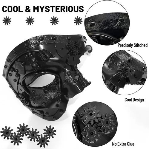 Vista 3 de IncreDecor Steampunk Cyborg Masquerade Mask, Half Face Mardi Gras Mask for HalloweenCostumePhantom of the Opera