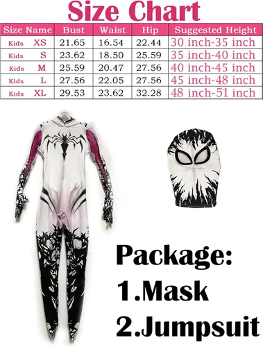 Vista 2 de Liokoon Disfraz de araña para niñas de 3 a 12 años, disfraz de superhéroe de araña blanca para cosplay