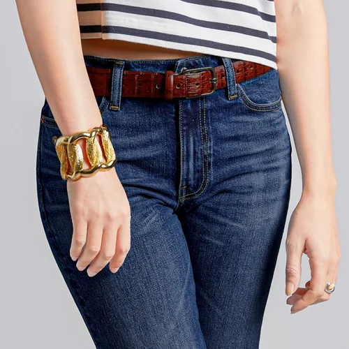 Vista 4 de Pantalones clásicos de mezclilla de tiro medio y corte recto para mujer