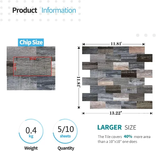 Vista 2 de Azulejos autoadhesivos para salpicaduras de 10 hojas para decoración del hogar, adhesivo de aluminio 3D para pared, cocina, baño, chimenea, mesa