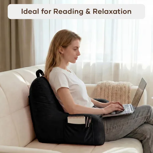 Vista 5 de NOONTIDE Almohada de lectura para adultos sentados en la cama: almohada de espalda extragrande de 32 pulgadas con rollo de cuello desmontable