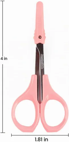 Vista 2 de Tijeras de 4 pulgadas curvas para manualidades, para cejas, pestañas, extensiones, de acero inoxidable, 1 unidad Rosado_Curved