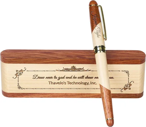 Vista 13 de Sistema grabado personalizado de la pluma de madera, pluma ejecutiva y caja con personalización libre, bolígrafo con estuche para regalo (B)