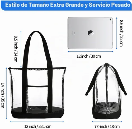 Vista 4 de HAOGUAGUA Bolsa de viaje de maquillaje cosmética transparente extra grande, bolsa de hombro de PVC transparente impermeable con asas (Negro)
