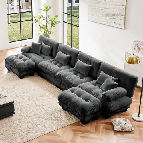 Vista 48 de Sofá biplaza de 93.7 pulgadas, sofá modular de 2 plazas, sofás seccionales grandes de color beige y blanco para sala de estar, juego de sofá