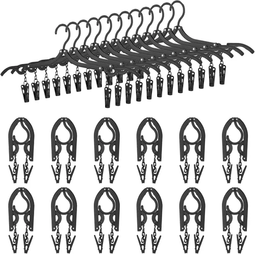 Vista 9 de Perchas plegables de viaje plegables con clips, perchas plegables portátiles plegables para colgar abrigos, estante de secado de viaje para ropa
