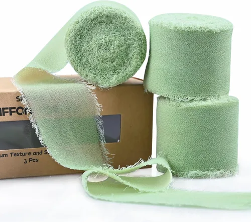 Vista 19 de 3 rollos de cinta de gasa con flecos hecha a mano, de chifón, color negro, de 1.5 pulgadas de ancho x 7 yardas de largo, cinta estilo seda