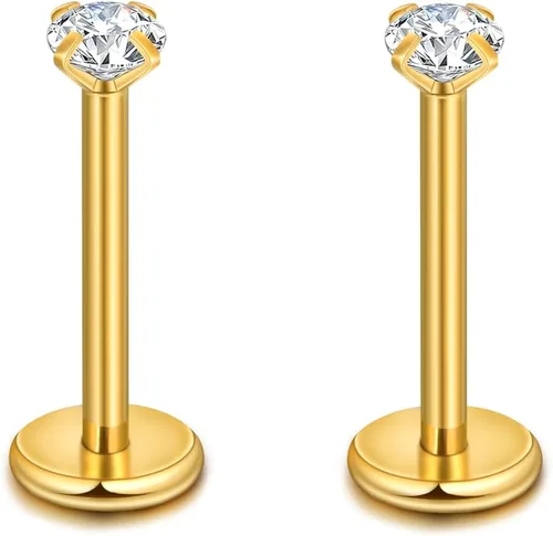Vista 35 de CANDYFANCY Pendientes de 16 g, 2/3/4 mm, con circonia cúbica, triple hélice delantera, para cartílago de la oreja, Tragus, piercing de labio 16