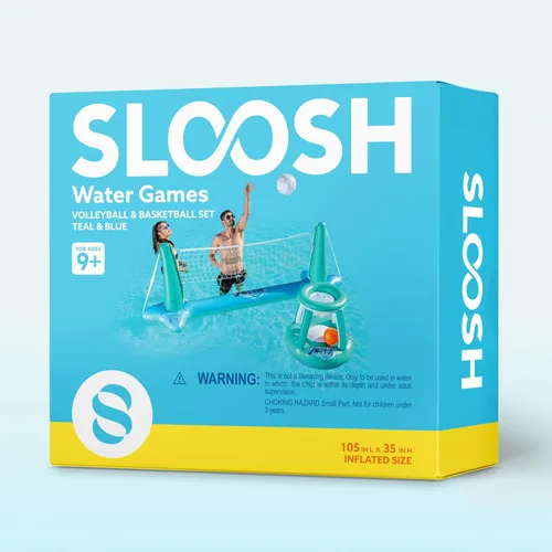 Vista 9 de JOYIN Juego de flotador inflable para piscina, red de voleibol y aros de baloncesto, juguete flotante de natación para niños y adultos, flotadores