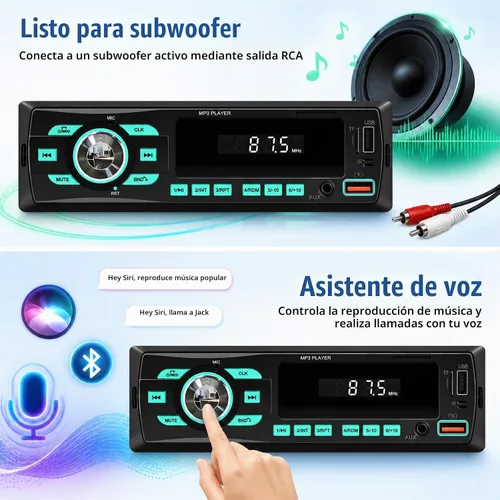 Vista 6 de Radio de coche Bluetooth Single DIN Audio estéreo para automóvil, audio para automóvil con Bluetooth dual y control de aplicaciones, compatible