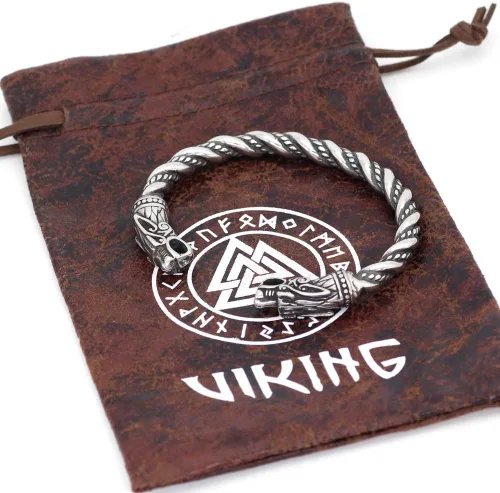 Vista 4 de GuoShuang Nordic Viking Norse Dragon Scandinavian Bracelet Men Wristband Cuff Bracelets with Valknut Gift Bag
