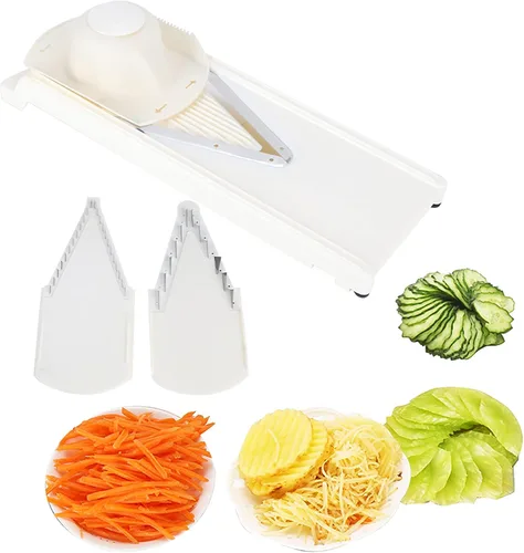 Vista 8 de Cortador de mandolina para cocina, picador de verduras ajustable, frutas, rallador de queso, rebanador de papas fritas, rebanador de alimentos