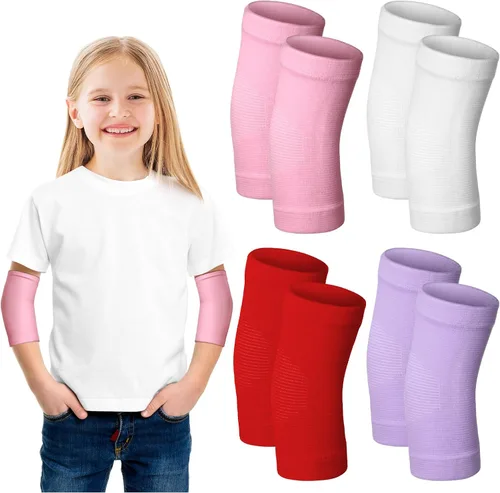 Vista 8 de Lenwen 4 Pares de Coderas de Codo para Niños, Manga de Compresión de Brazo, Manga de Protección de Codo Tejida para Gimnasio, Protectores para Niños