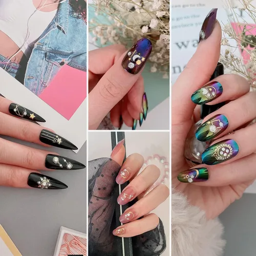 Vista 4 de 20 hojas de calcomanías de uñas 3D, diseño de oro/diamante, lujosas calcomanías de uñas autoadhesivas con relieve, calcomanías de uñas de flores