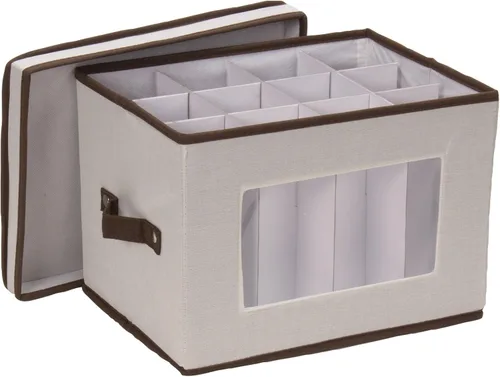 Vista 9 de Household Essentials Caja de almacenamiento para copas de champán, 12 compartimentos resistentes, panel frontal con ventana, 2 asas remachadas, caja