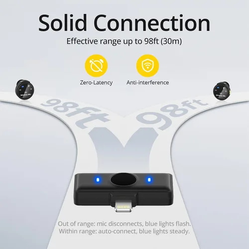Vista 7 de Hingso Micrófono Lavalier inalámbrico para iPhone, Android, 48 khz, batería de 50 horas, cancelación de ruido, micrófono magnético para iPhone